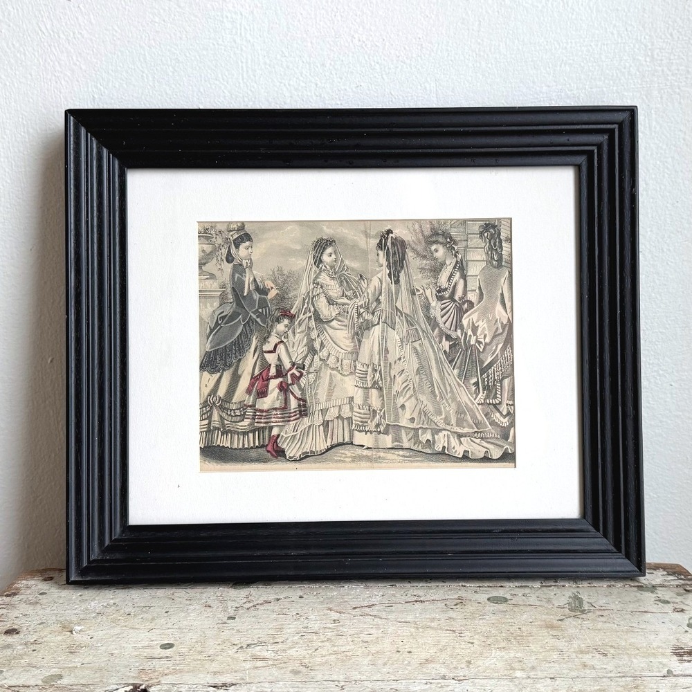 Victorian Fashion Plate Framed Art Thomasville Black Fluted Frame 17x14